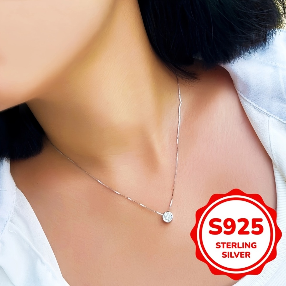 Women's Adjustable Circular Cut Synthetic Zirconia Collarbone Chain Necklace